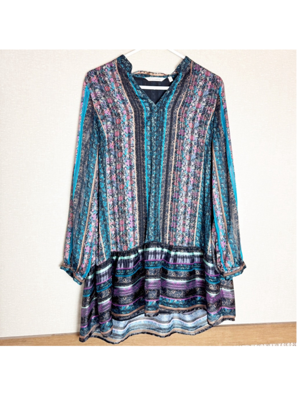 Soft Surroundings Multiprint Striped Ruffle Hem Tunic M